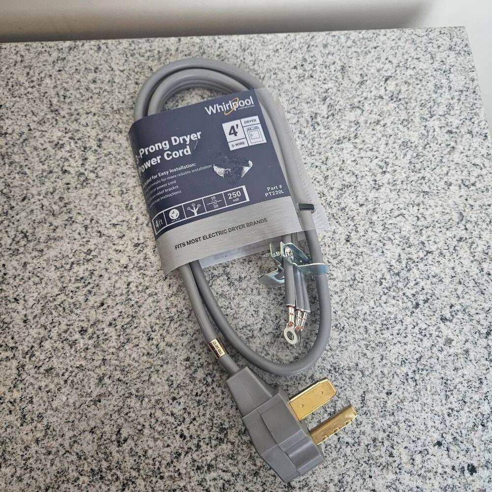 Whirlpool 3 Prong Dryer Cord 4ft., Whirlpool # PT220L NEW